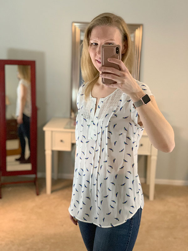 November Stitch Fix Try-On, Estefany Lace Detail Split Neck Blouse by Daniel Rainn